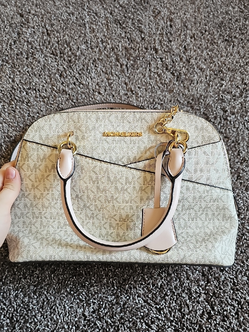 Michael Kors Med Saffiano Leather Dome Satchel Vanilla/Pink Crossbody